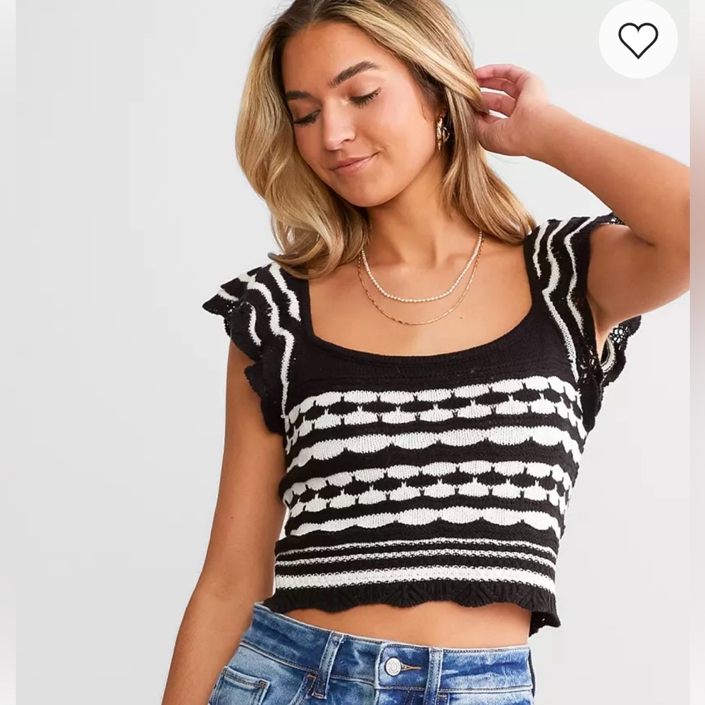Z Supply Black and White Ruffle Sleeve Knit Top